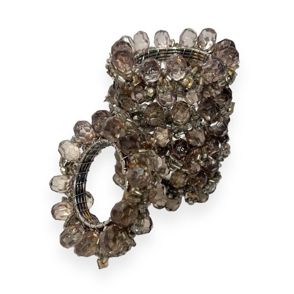 Beaded Napkin Rings Set of‎ 5 Taupe Smokey Light Brown - Picture 4 of 9